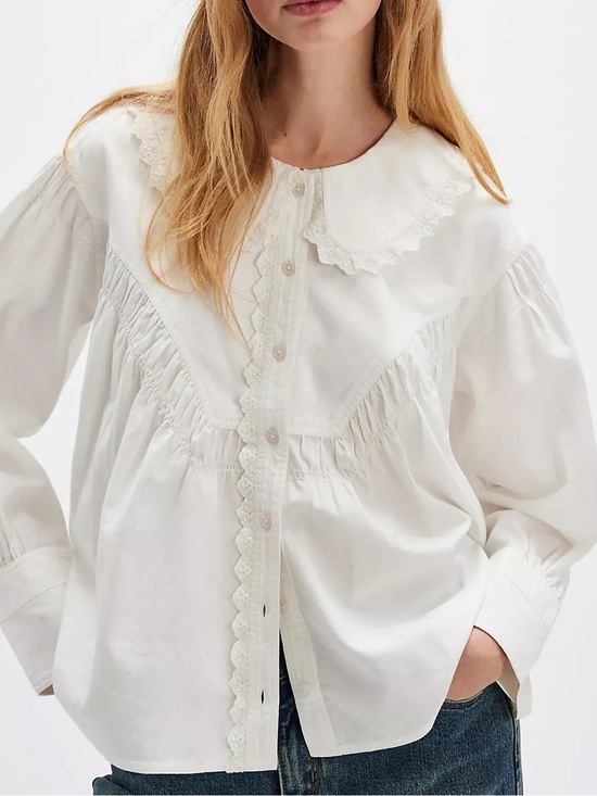 We The Free Tops - We The Free Summit Shirt White Lace Collar Cotton Blouse M